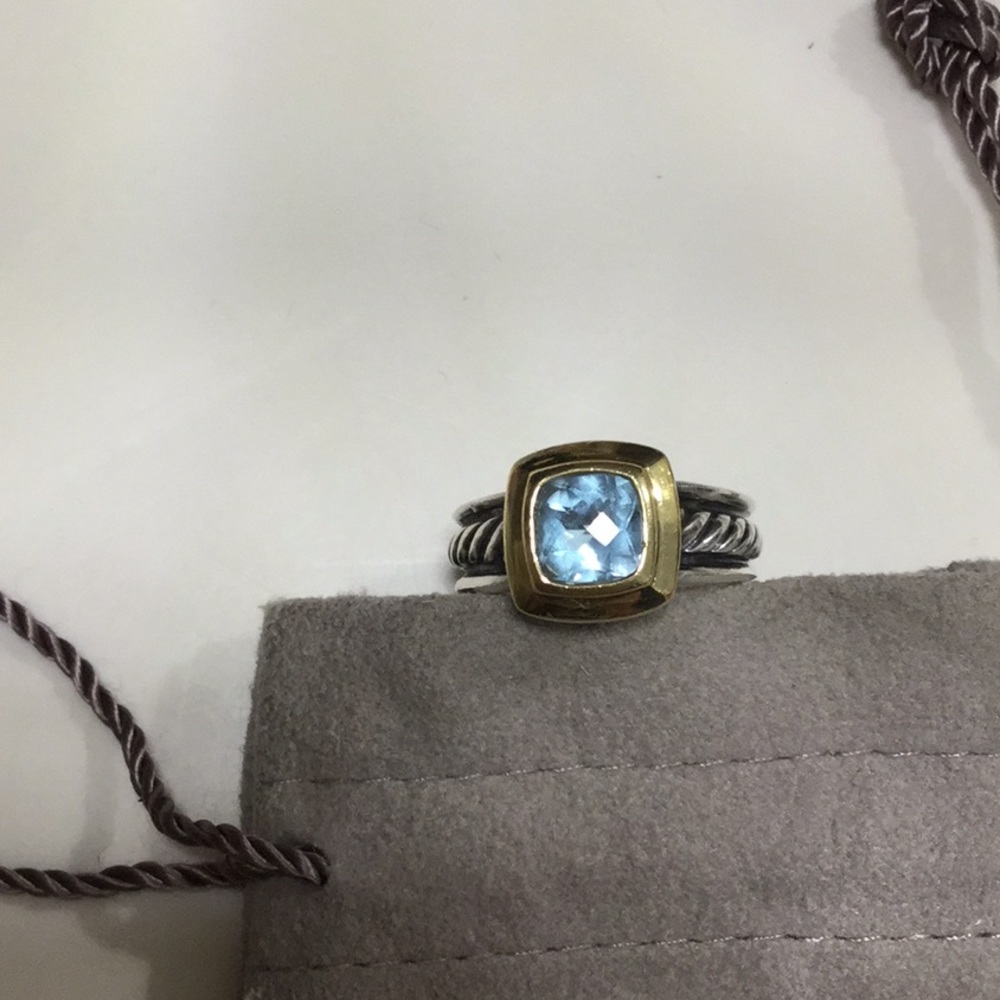 David Yurman 18k & Silver Blue Topaz Cable Ring